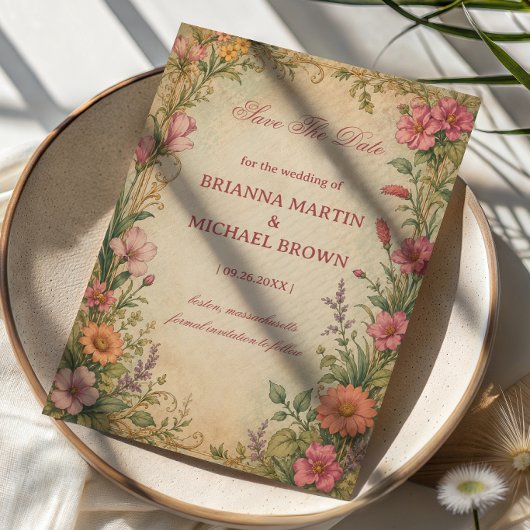 Save The Date Fleur botanique vintage