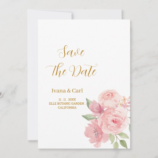 Save The Date Fleur d'aquarelle ROSE (Devant)