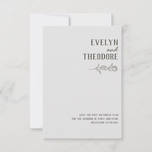 Save The Date Fleur d'art de ligne neutre élégante avec Mariage (Devant)