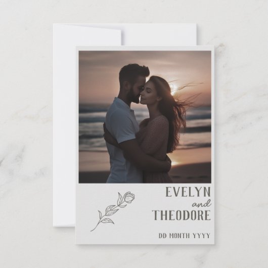 Save The Date Fleur d'art de ligne neutre élégante avec Mariage  (Dos)