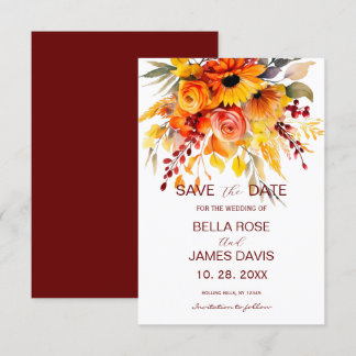 Save The Date Fleur d'automne Foliage mariage Enregistrer la dat
