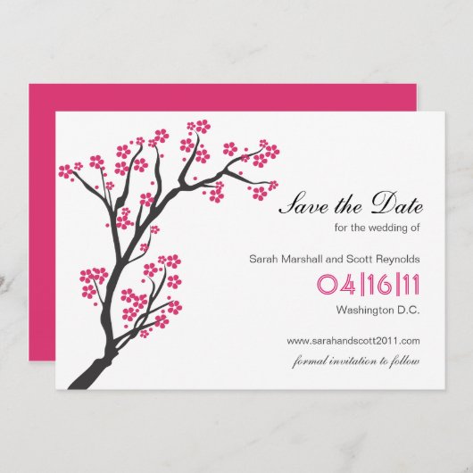 Save The Date Fleur de cerise rose Enregistrer la date (Devant / Derrière)