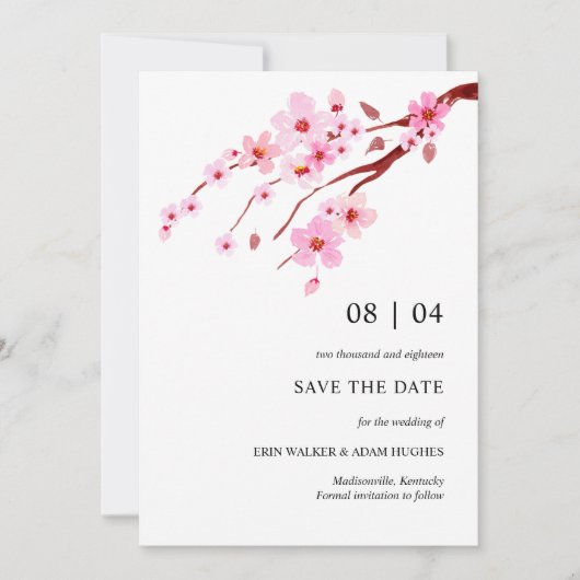 Save The Date Fleur de cerisier rose Aquarelle (Devant)