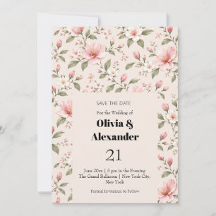 Save The Date Fleur de cerisier rose pâle, motif floral sans cou