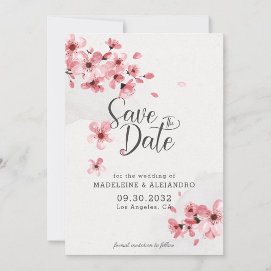 Save The Date Fleur de cerisier rose simple mariage romantique c (Devant)