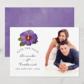 Save The Date Fleur de fleur d'hibiscus violet ultra mariage Enr (Devant / Derrière)
