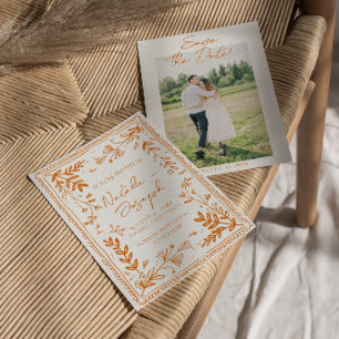 Save The Date Fleur de jardin orange dessinée Photo Enregistrer