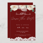 Save The Date Fleur de lace d'invitation musulmane rouge enregis (Devant / Derrière)
