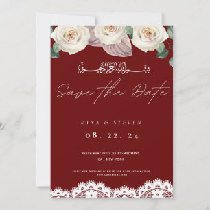 Save The Date Fleur de lace d'invitation musulmane rouge pour la