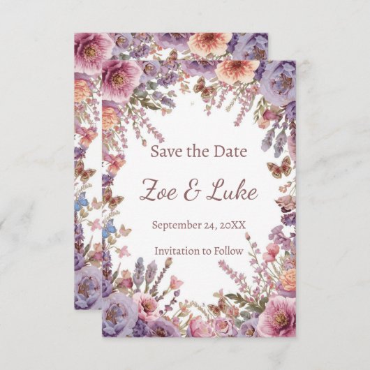 Save The Date Fleur de Lavande Rose Sauvage Séchée Pressée STD (Devant / Derrière)