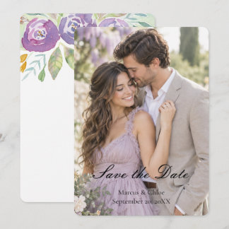 Save The Date Fleur de Lavande Violet Aquarelle Photo Enregistre