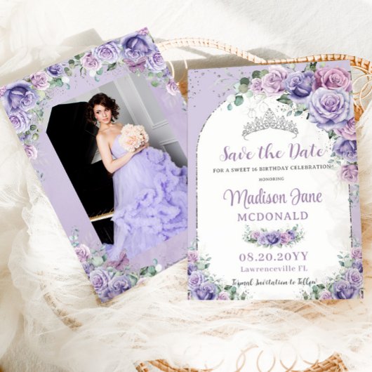 Save The Date Fleur de lilas violet Douce 16 Anniversaire de nai