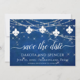 Save The Date Fleur de Lis Classic Lumières Bleues Mariage de