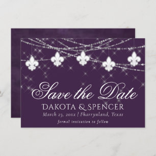 Save The Date Fleur de Lis Eggplant Lumières pourpres   Moody Pl