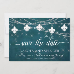 Save The Date Fleur de Lis Turquoise   Moody Dark Mariage