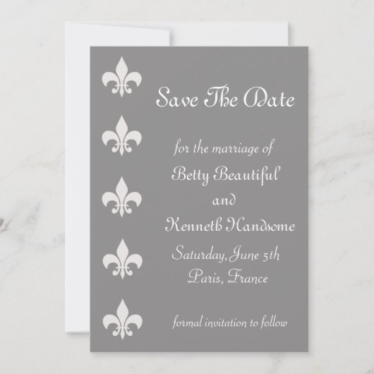 Save The Date Fleur De Lise Économisez la date en Smokey Grays (Devant)