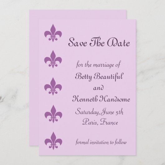 Save The Date Fleur De Lise Sauvez la date à Lilacs (Devant / Derrière)