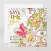 Save The Date Fleur de papillon rétro Enregistrer la date (Devant / Derrière)