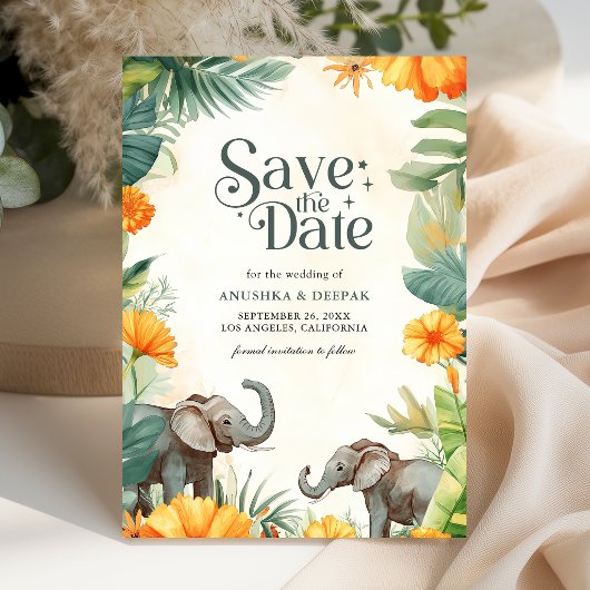 Save The Date Fleur de souci Feuille de palmier Élément sud-indi