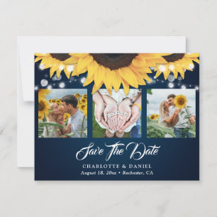 Save The Date Fleur de tournesol en dentelle bleu marine 3 Photo