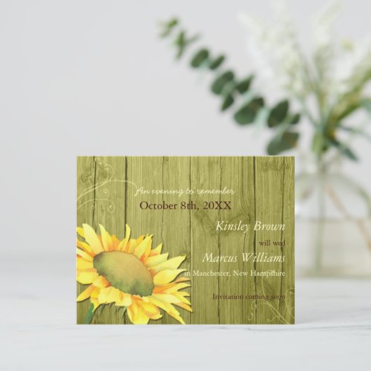 Save The Date Fleur de tournesol rural Olivier mariage vert Enre (Debout devant)