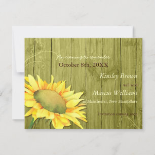 Save The Date Fleur de tournesol rural Olivier mariage vert Enre