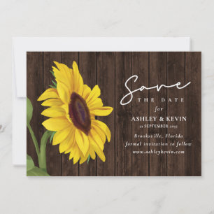 Save The Date Fleur de tournesol sur Mariage de bois