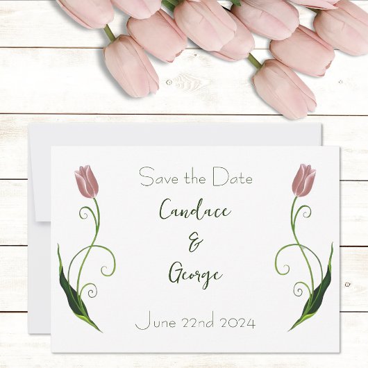 Save The Date Fleur de tulipe rose