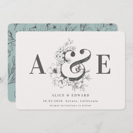 Save The Date Fleur dessinée à la main enregistrer la date (Devant / Derrière)