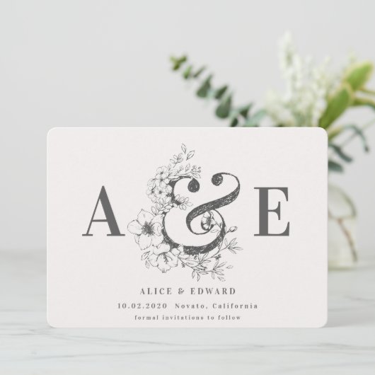 Save The Date Fleur dessinée à la main enregistrer la date (Debout devant)