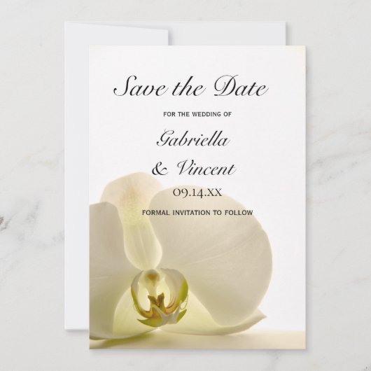 Save The Date Fleur d'orchidée lors d'un mariage blanc Enregistr (Devant)