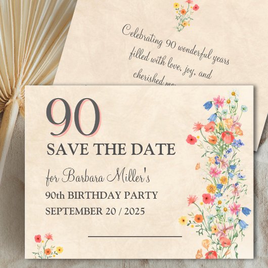 Save The Date Fleur élégante 90 ans - Floral 90e anniversaire