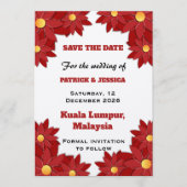 Save The Date Fleur géométrique rouge et or (Devant)