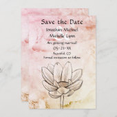 Save The Date Fleur Lotus simple | Mariage en marbre rose (Devant / Derrière)