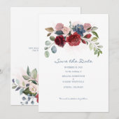 Save The Date Fleur moderne de Bourgogne aquarelle rustique (Devant / Derrière)