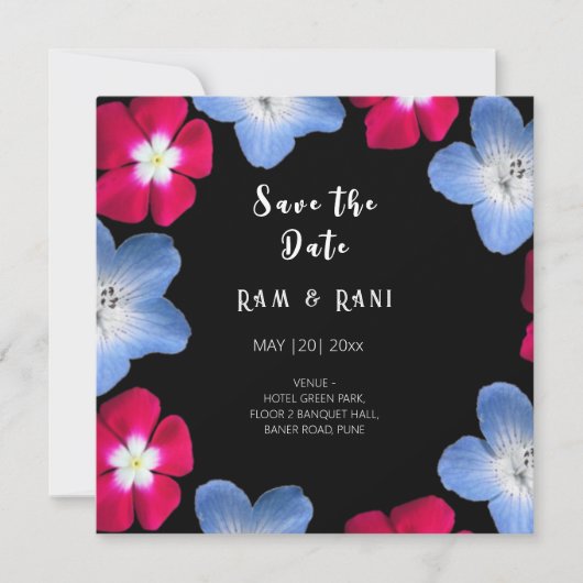 Save The Date Fleur noire et rose (Devant)