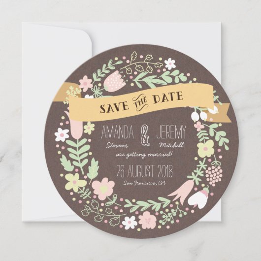 Save The Date Fleur Pastel Bohème Rustique Enregistrer la Date d (Devant)