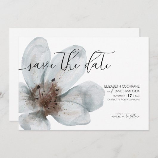 Save The Date Fleur ・ Romantique Moderne Floral ・ Élégant Script (Devant / Derrière)