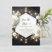 Save The Date Fleur romantique Roses blanches Mariage (Debout devant)