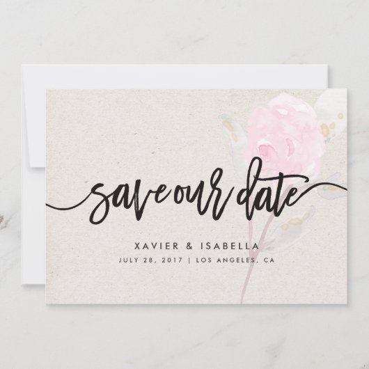 Save The Date Fleur Rose | Annonce de sauvegarde de date de mari (Devant)