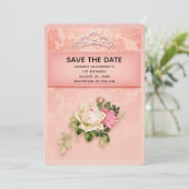 Save The Date Fleur rose avec Diamond Tiara Elegant Anniversaire (Debout devant)