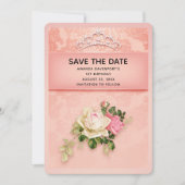 Save The Date Fleur rose avec Diamond Tiara Elegant Anniversaire (Devant)