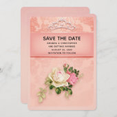 Save The Date Fleur rose avec Diamond Tiara Mariage élégant (Devant / Derrière)