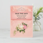 Save The Date Fleur rose avec Diamond Tiara Mariage élégant (Debout devant)