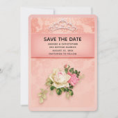 Save The Date Fleur rose avec Diamond Tiara Mariage élégant (Devant)