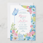 Save The Date Fleur rose bleue papillon mariage (Devant)