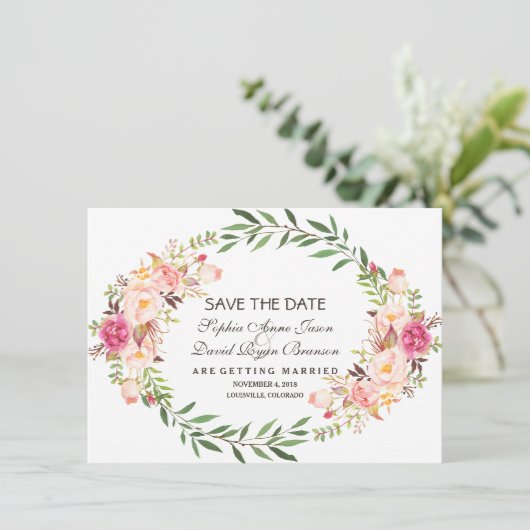 Save The Date Fleur Rustique Rose Blush Sauver La Date (Debout devant)