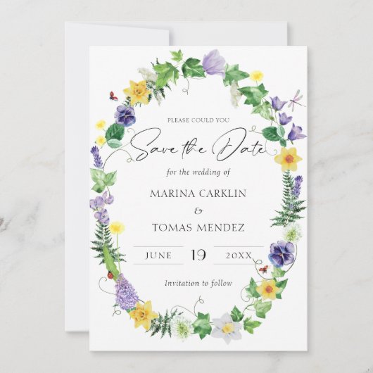 Save The Date Fleur sauvage Aquarelle Enregistrer la date (Devant)