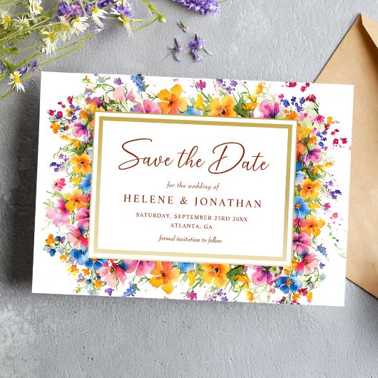 Save The Date Fleur sauvage Aquarelle Jardin Boho Élégant Mariag