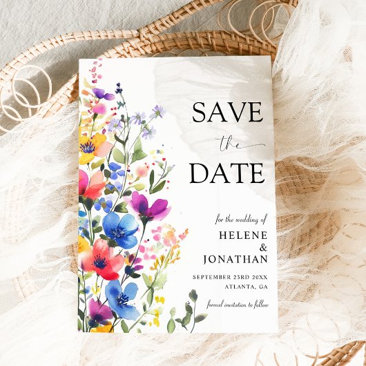 Save The Date Fleur sauvage Aquarelle Jardin Mariage élégant